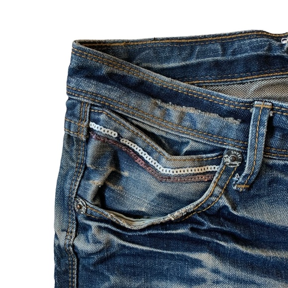 Migi Nizza Jeans 30” distressed embroidered low rise bootie festival summer - Picture 5 of 10